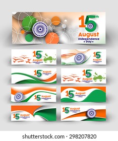 Indian Independence Day Banner & Header Design Set.