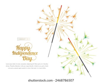 Indian Independence Day celebration greeting template design with illustration of sparklers in national colours. Along with stylish text for August 15 celebrations.

