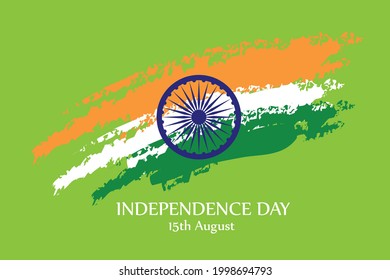 Indian Independence Day celebration with national flag colors and ashoka wheel on light green background for 15th of August, Independence Day celebrations.