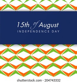 Indian Independence Day celebrations poster, banner or flyer design with stylish text on national flag color abstract background. 