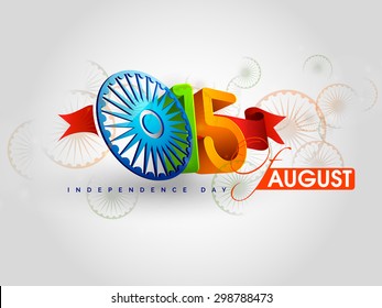 Indian Independence Day celebrations with stylish text 15 August text and Ashoka Wheel. EPS 10.