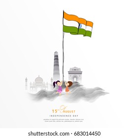Indian Independence Day celebrations with stylish text 15 August text and Ashoka Wheel.