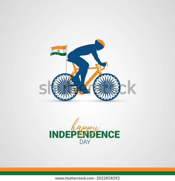 Indian Independence Day celebrations with stylish\
text 15 August text and bike riding, Blue Ashoka Wheel Indian\
symbol - Ashoka Chakra