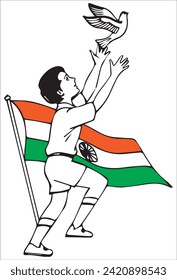 Indian Independence Day Cheerful Boy With Indian Flag