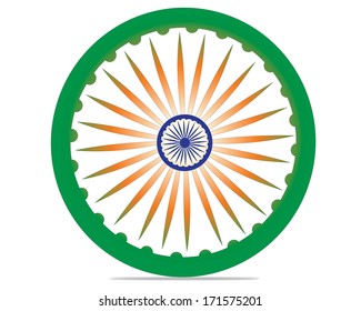Indian Independence Day concept with 3D Ashoka wheel on national flag colors background