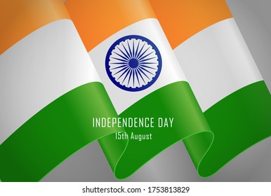Indian Independence Day concept background. India Waving flag with Ashoka wheel in the center. Vector Illustration. 15th August.
