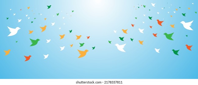 Antecedentes del Día de la Independencia de la India. Ilustración vectorial. 15 de agosto sobre el fondo abstracto azul. ilustración de palomas tri color volando sobre la bandera india para el Día de la República India