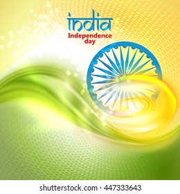 Indian Independence Day concept background with Ashoka wheel. Vector Illustration. Flag India theme background for Republic day.
