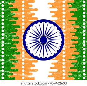 Indian Independence Day concept background with Ashoka wheel in grunge style
