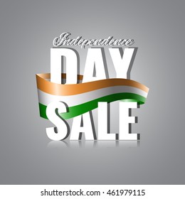 Indian Independence Day concept background. Holiday sale banner with waving flag. Stock vector.