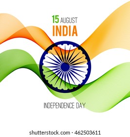 Indian Independence Day concept background with Ashoka wheel in national flag tricolors. Vector Illustration.