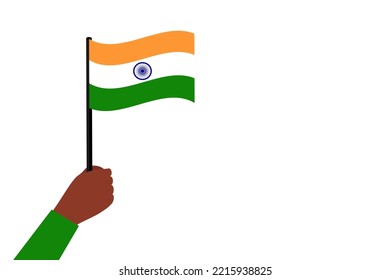 Concepto del Día de la Independencia de la India. Ilustración de mano con la bandera de la India sobre fondo blanco. Libertad para la sociedad india. Fondo, fondo, banner web, hecho en vector.