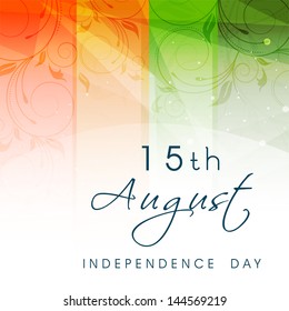 Indian Independence Day concept with text 15th August on national flag tricolors background.