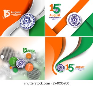 Indian Independence Day concept with text 15th August Set.