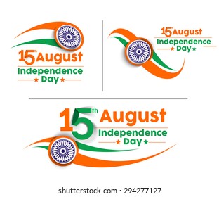 Indian Independence Day concept with text 15th August Set.