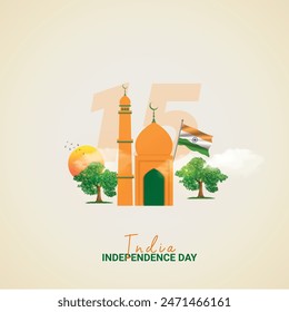 Diseño de anuncios creativos del Día de la Independencia de India. Icono de la bandera india aislado en la Plantilla por el fondo. Afiche del Día de la Independencia, Vector. ilustración, 8 de agosto. Día importante