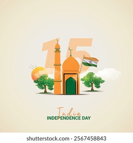 Indian Independence Day, Indian Independence Day creative ads design. social media post vector 3D illustration. 
