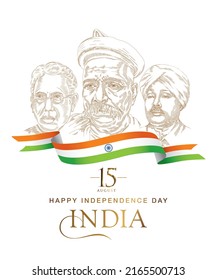 
Concepto creativo del Día de la Independencia de la India con ilustración tipográfica de los líderes.
