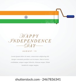  Día de la Independencia India Plantilla de Diseño. Pintura de rodillo con tricolor. Ilustración vectorial.