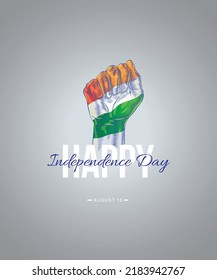 Indian Independence day Greeting Creative concept with illustration of tri colour painted hand.