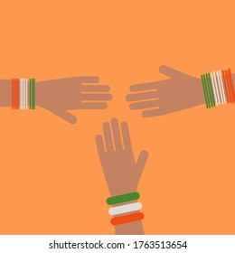 Día de la Independencia de la India. Las manos con brazaletes en el color de la bandera se doblan en círculo.