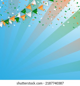 Día de la Independencia India Feliz Día de la Independencia de India. Banner vectorial con el símbolo de confeti indio y los colores. Afiche, pancarta o diseño de tarjetas de felicitación de la fiesta nacional india