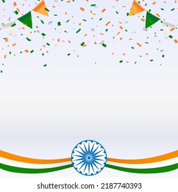 Indian Independence Day Happy Independence day of India. Vector banner with the Indian flag and confetti with Ashoka wheel. Indian national holiday festive poster, banner, or greeting card design