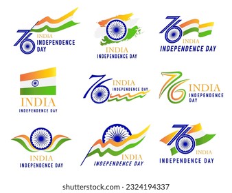 Juego de vectores de etiqueta del Día de la Independencia de la India