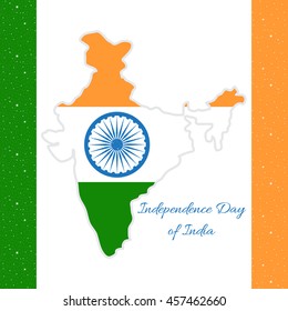 Indian Independence Day. Map of India in the state flag colors