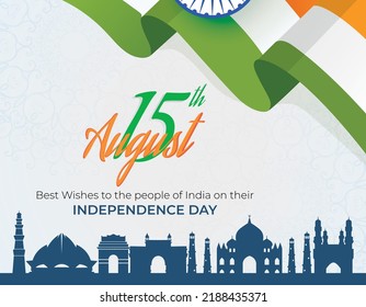 Indian Independence Day on August 15th Vector illustration, Ashoka Wheel and India National Flag