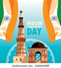 indian independence day poster with flag and jama masjid