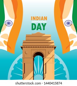 indian independence day poster with flag and india gate
