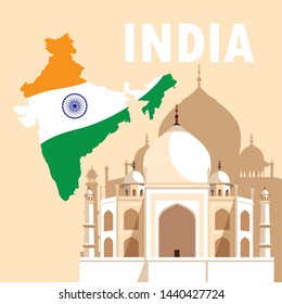 indian independence day poster with map flag and taj majal