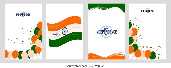 Indian Independence Day poster set template Design. 15 august. National colors country. greeting card invitation flyer layout. Vector illustration.