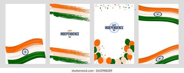 Indian Independence Day poster set template Design. 15 august. National colors country. greeting card invitation flyer layout. Vector illustration.