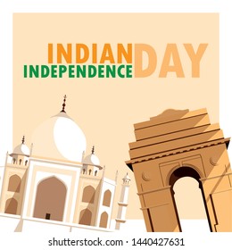 indian independence day poster with taj majal and gate