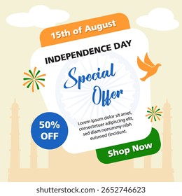 Dia da Independência da Índia ou Dia da República Oferecem Post Design para as mídias sociais. Modelo totalmente editável e personalizável em formato vetorial