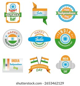 Indian Independence Day Ribbon Vector Design and Circular Badge Design