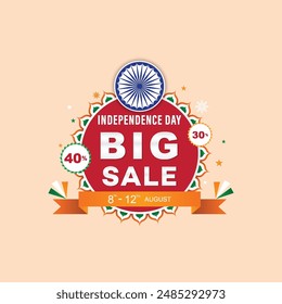 Indian Independence Day Sale, Poster, Vector Illustration. 15th August, Big, Discounts, and Offer,  
