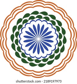 Indian Independence day. Tri colored mandala art for print or use as poster, card, flyer or Banner