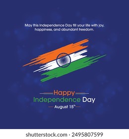 Indian Independence Day Typographic Design Vector illustration. August 15, India, Blue Bg, Creative Social Media Design Templates with copy space