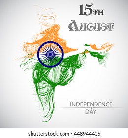 Indian Independence Day vector background with stylish text 15th August and Ashoka wheel.