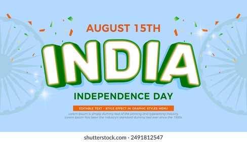 Indian independence day vector banner with editable text effect