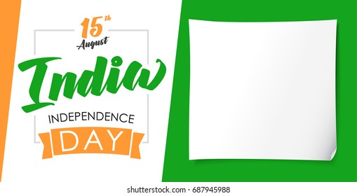 Indian Independence Day vector concept with text 15th August and paper on the background with national flag colors. India Independence Day greeting banner