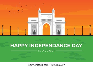 Indian Independence day vector illustration with Gateway of India, Mumbai