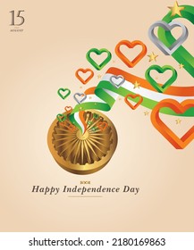 Indian Independence day vector illustration, with golden Ashoka Chakra and tricolour flag.