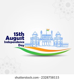 Indian Independence Day Vector Illustration Hand Drawn creative with Flag. Independence day India.