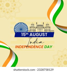 La mano del vector del Día de la Independencia de la India dibujada con bandera. Día de la Independencia India.