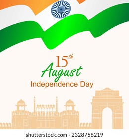 La mano del vector del Día de la Independencia de la India dibujada con bandera. Día de la Independencia India.