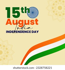 La mano del vector del Día de la Independencia de la India dibujada con bandera. Día de la Independencia India.